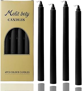 10in Vertical Stripe Taper Candles Set of 4 Pack Striped Tapered Candle, Tall Candlesticks,for Dinner Party Wedding, Home Decor,Kitchen Decors,Christmas,Halloween (4, Black, 10in)