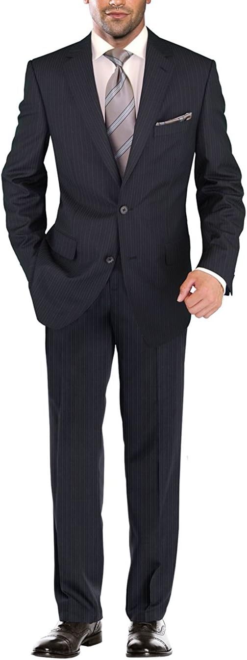 Salvatore Exte Men's Two Button 2 Piece Suit Jacket Flat Front Pants Striped