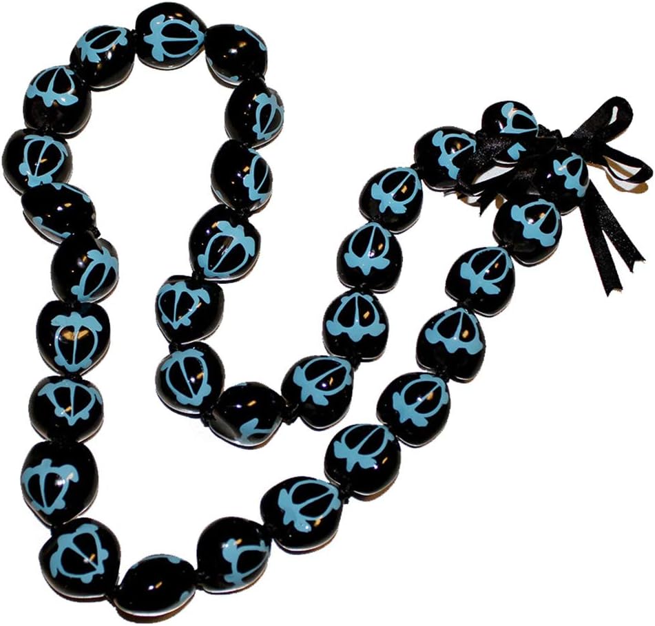 Hawaii Black and Blue Turtle Kukui Nut Lei 32 Inches