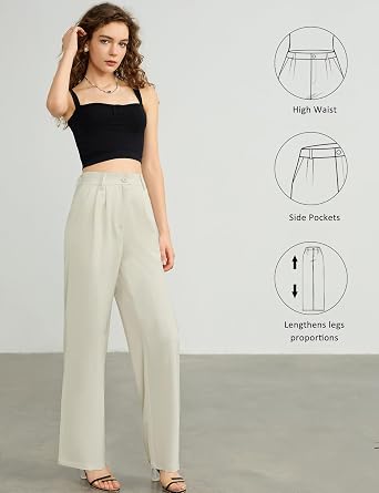Tapata Women Wide Leg Pants High Waisted Dress Trousers Casual Elastic Pockets Business Work Slacks