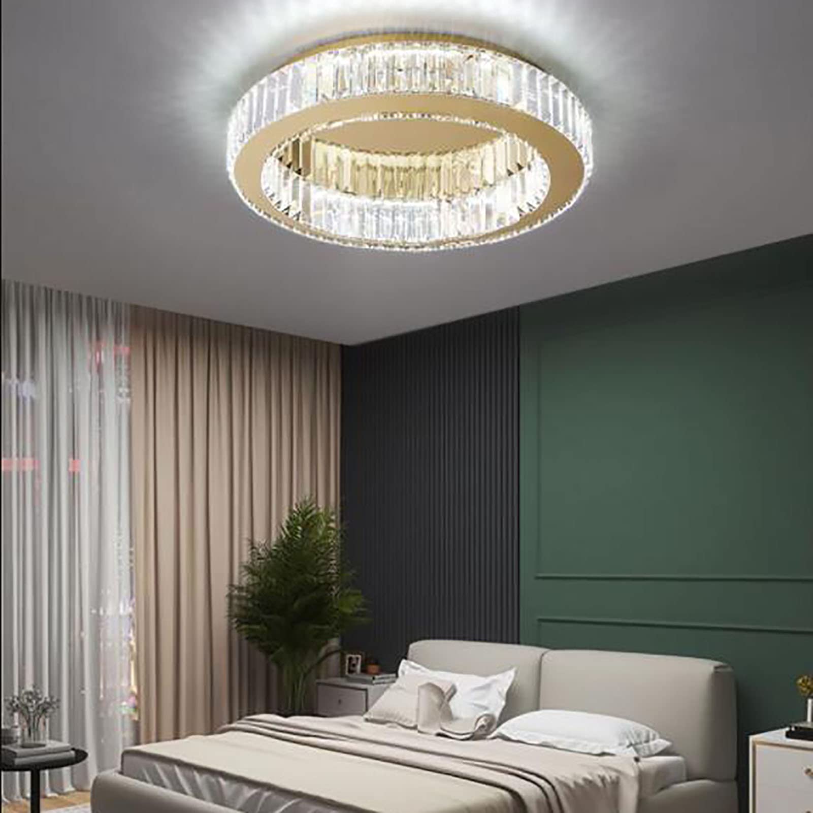 Cristal Plafón Cepillado Oro Redondo Aproximadamente Luces De Techo Para Cocina Dormitorio Fogón Entrada Comedor,Regulable Montaje Empotrado Led Lámpara De Techo-El oro no tiene diodo aurora 40*11cm
