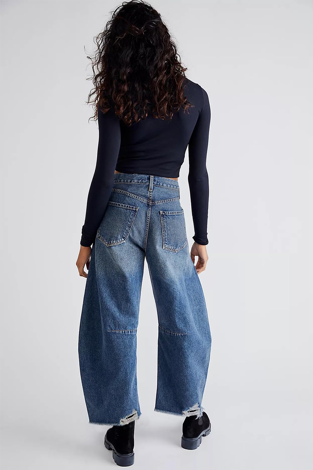 Allimy Damen-Jeans mit hoher Taille, Hufeisen, Baggy-Jeans, trendig 2026, mit rohem Saum, nicht dehnbar