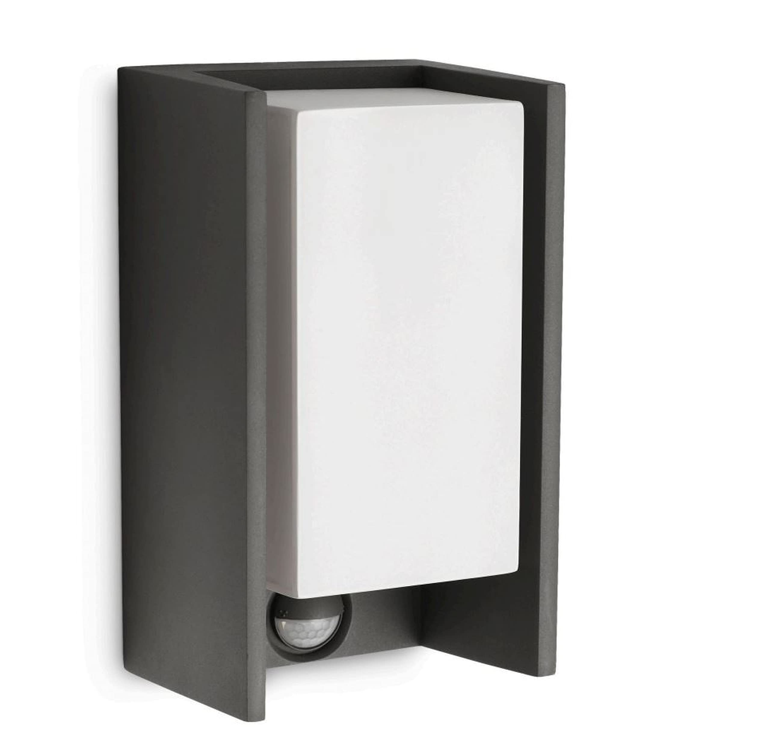 PHILIPS Bridge Outdoor-Leuchte, Wandlampe, Außenlampe mit Bewegungsmelder, Außenbeleuchtung, IP44-Wetterfest, Bewegungsmelder, Langlebig, Aluminium, Anthrazitgrau, E27-Leuchtmittel Separat Erhältlich