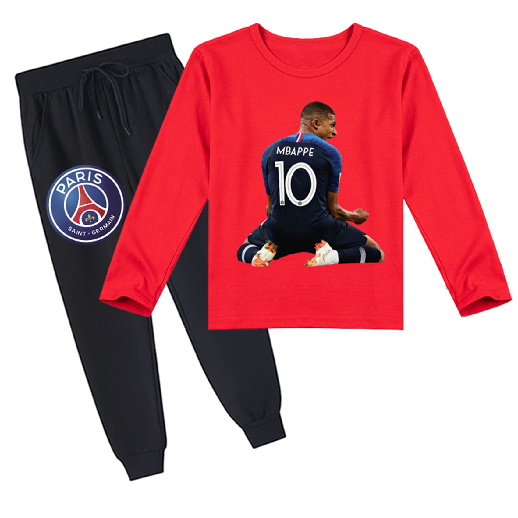 AteeCP Teen Mbappe Crewneck Daily Sweatshirt and Jogging Pants-Kid Boy 2 Pcs Novelty Tracksuit Clothes Set