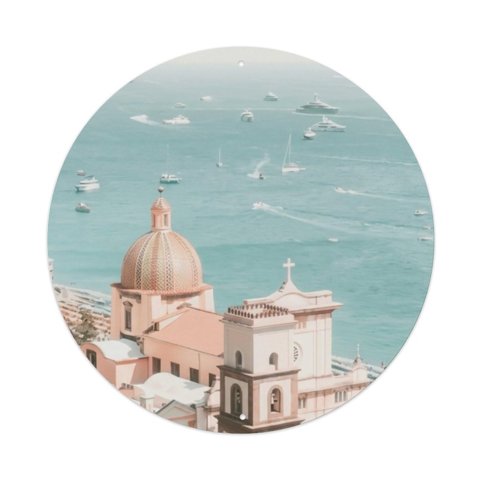 Positano Italy Landmark City Europe Classic Destination Scenic Metal Tin Sign Plaque Wall Decor for Cafe, Man Cave, Club Bar, Office, Home Garden Round Metal Poster 8x8Inch