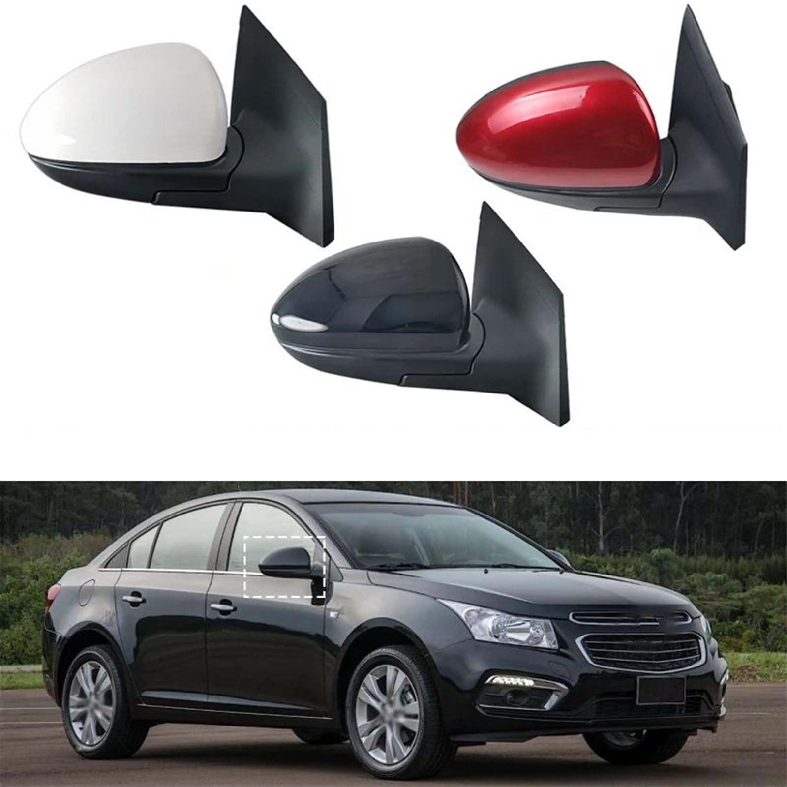 Espejos Exteriores Automóviles Conjunto Espejo Retrovisor Exterior Para Coche, Conjunto Espejo Retrovisor Lateral Para Chevrolet Para Cruze 2009-2013, 2014, 2015, 2016(B,3 wires Left)
