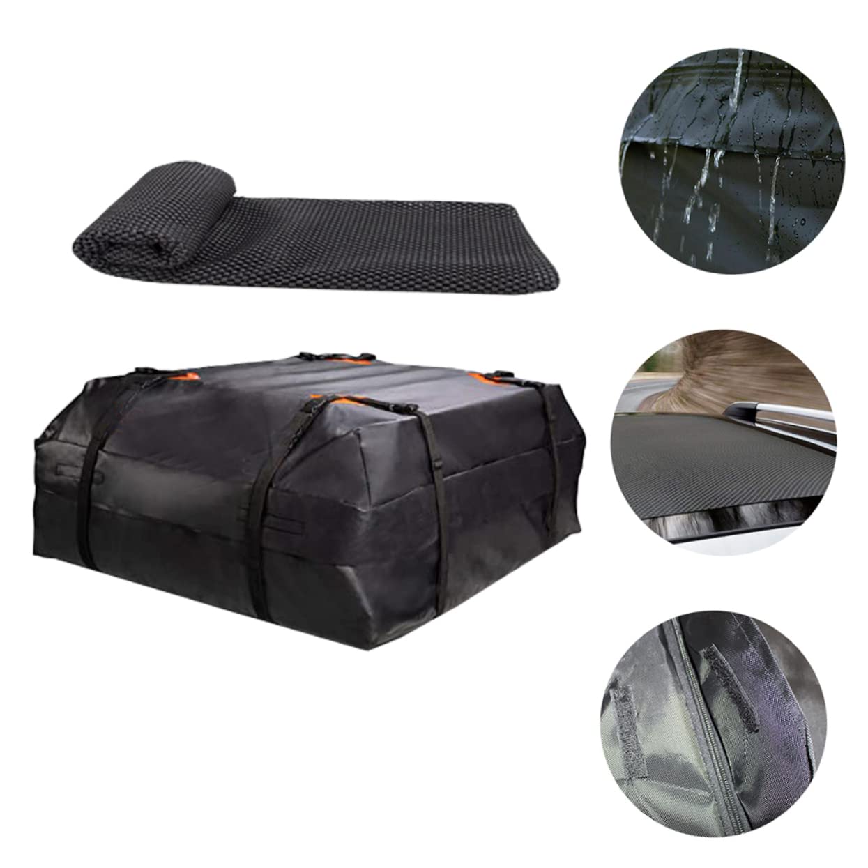 HOLIDYOYO Auto Rooftop Cargo Bag 420d Oxford Waterproof Large Storage Capacity Easy to Install Car Roof Bag Anti-Slip Pad