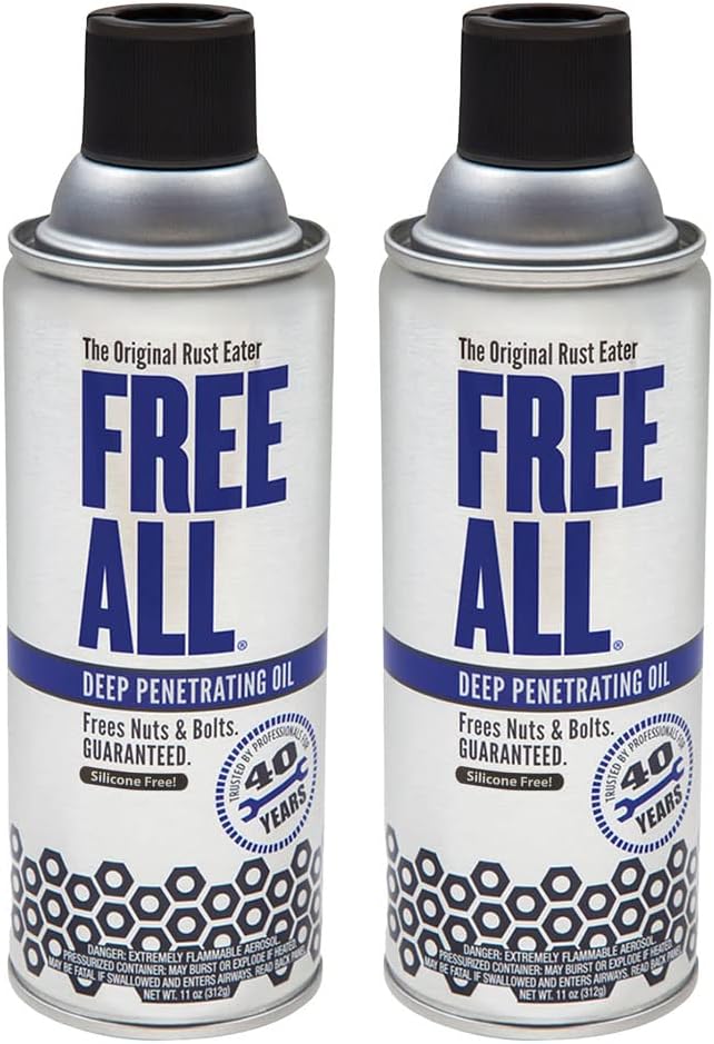 Free All Rust Eater Deep Penetrating Oil, 11 oz Aerosol – Loosens Rusted Bolts, Nuts, Pipe Connections & Locks – Industrial-Grade Rust Remover, Silicone-Free, Safe on Paint & Plastic Surfaces, 2-Pack