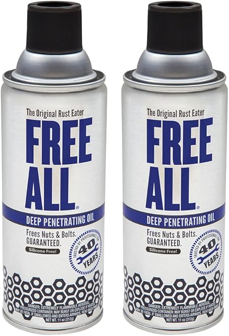 Free All Rust Eater Deep Penetrating Oil, 11 oz Aerosol – Loosens Rusted Bolts, Nuts, Pipe Connections & Locks – Industrial-Grade Rust Remover, Silicone-Free, Safe on Paint & Plastic Surfaces, 2-Pack