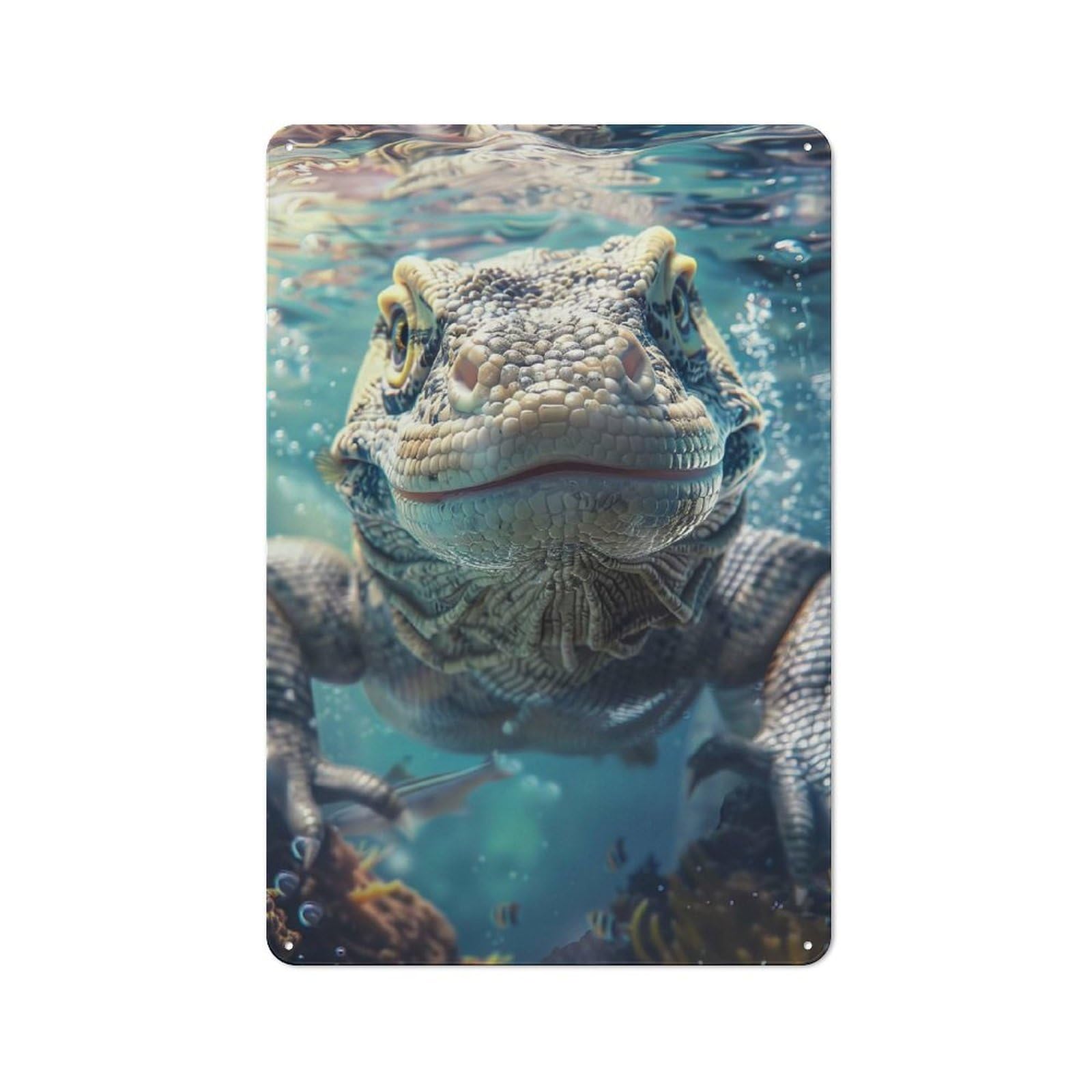Junmoney Komodo Dragon Sea Metal Wall Plaque, Easy To Hang Plaque For Living Room, Hallway, Kitchen Or Pet Corner, 30X20cm