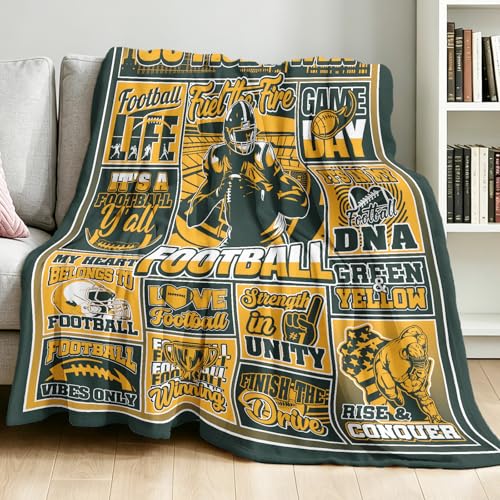 Football Gifts for Men Women 60X50 Soft Football Blanket for Men City Football Lovers Fan Gear Suff Sports Decorations for Bed Couch Living Room Green