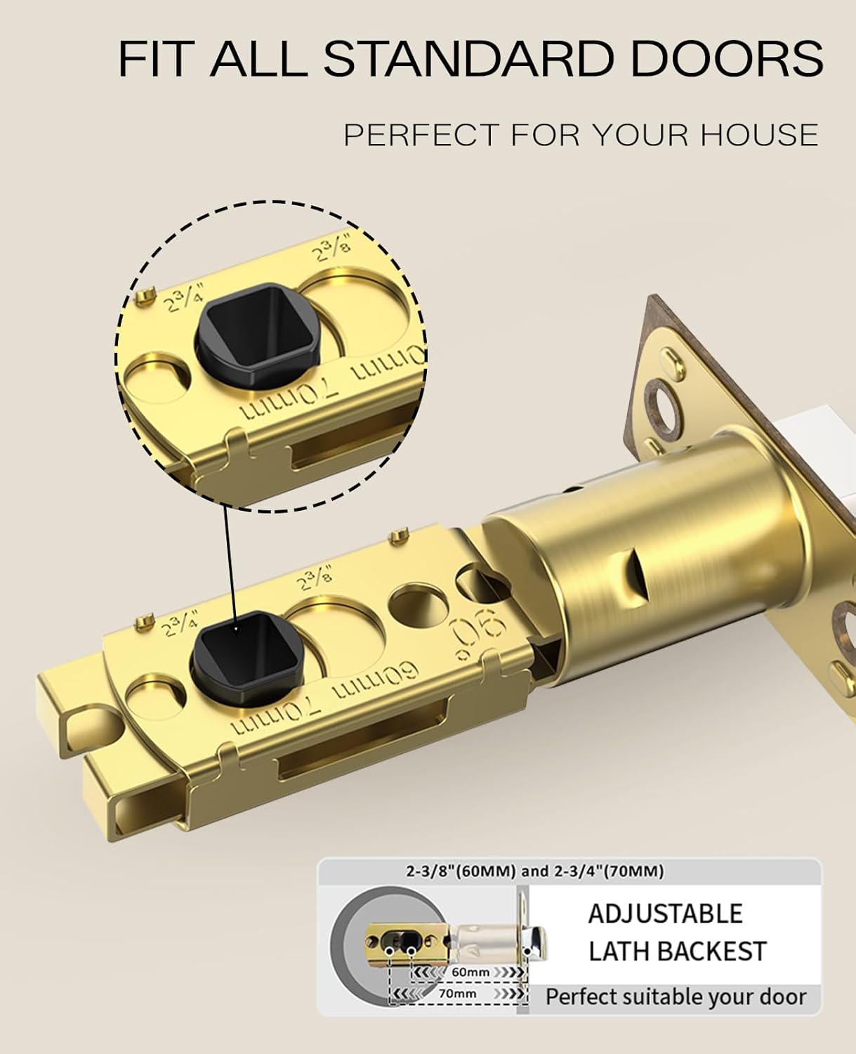 Asidrama 4 Pack Antique Brass Privacy Door Knobs with Lock, Vintage Door Handles with Antique Brass Door Knobs Interior for Bedroom or Bathroom, Heavy Duty Door Lever for Left Right Sided Doors