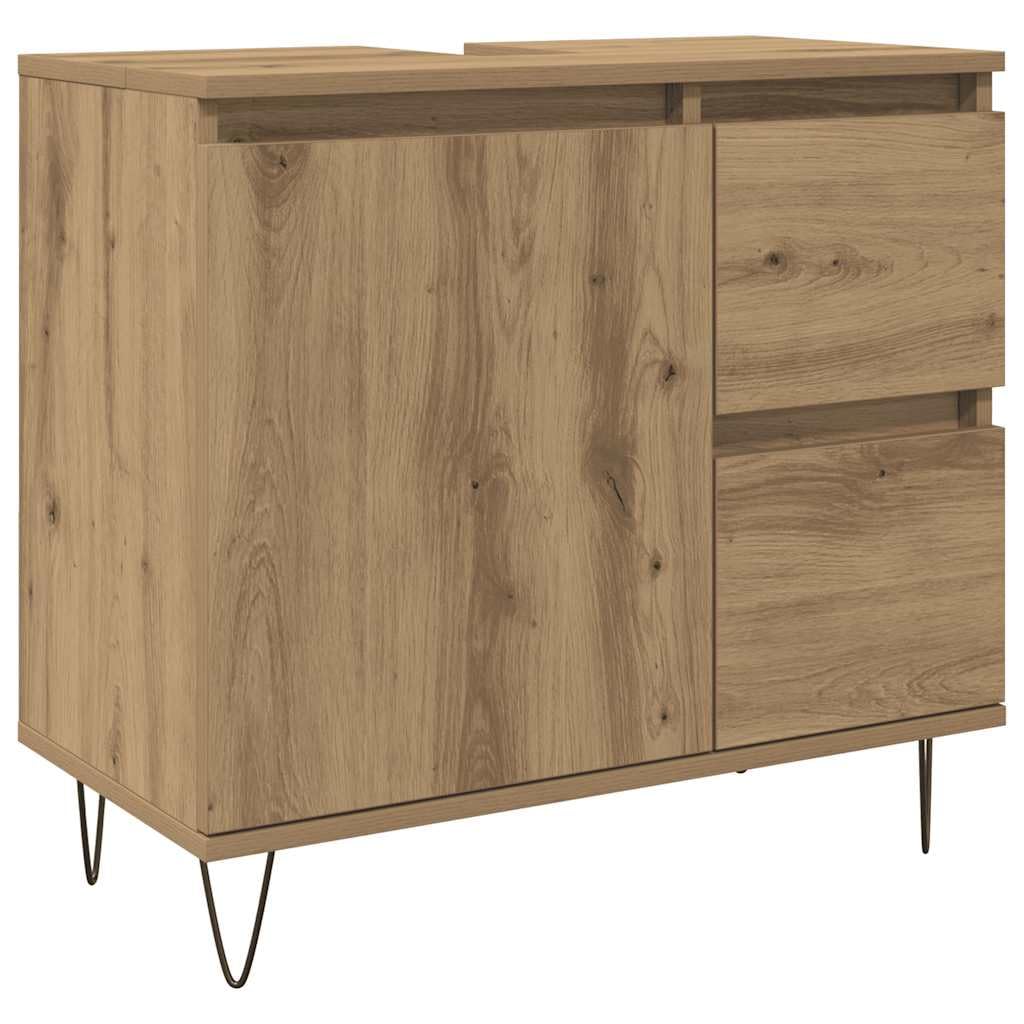 vidaXL Wastafelkast 65x33x60 cm bewerkt hout gerookt eikenkleurig