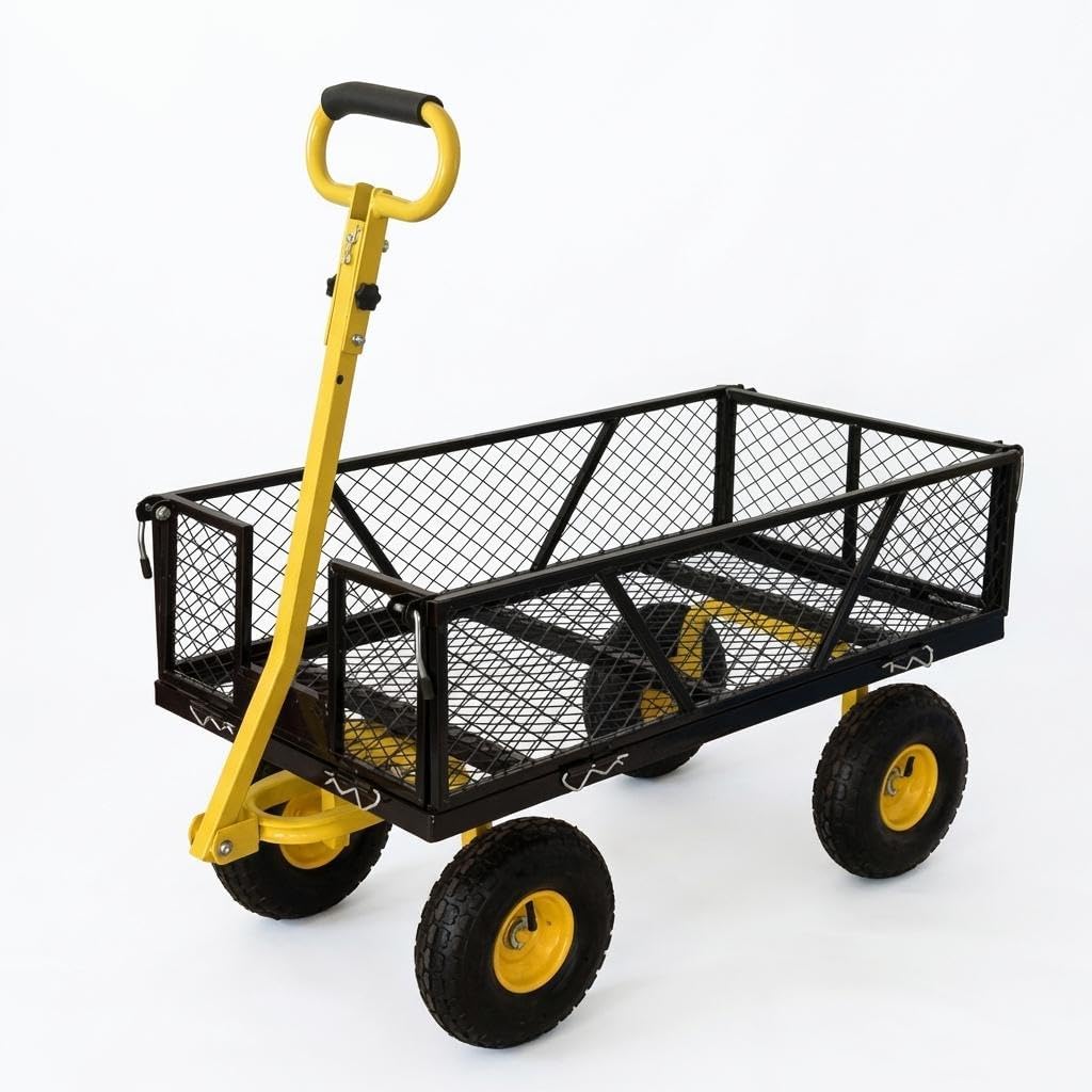 Heavy Duty Steel Garden Cart, 1200 LBS Load Capacity Garden Wagon with 10 inch Tire and 180° Rotating Handle Attach to ATV or Tractor Blac