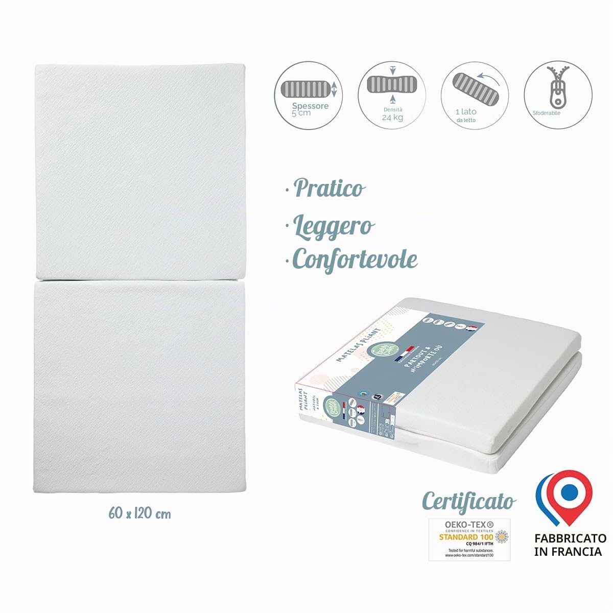 BabyCalin BBC530001 Klappbare Extra-Matratze, 60cm x 120cm, mehrfarbig, 1 Stück