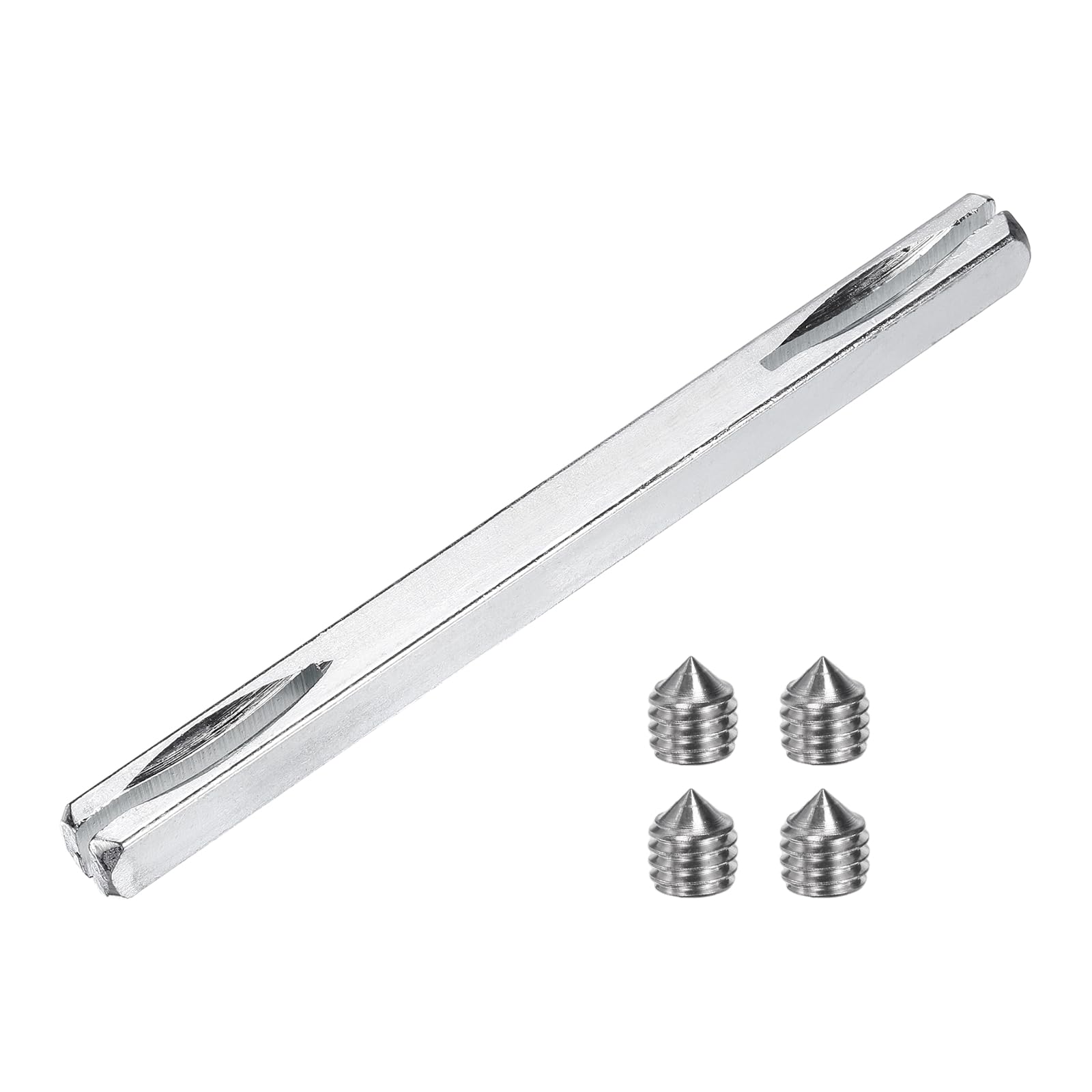 sourcing map Door Knob Spindle, 110mm Long Spare Door Handle Spindle Bar with Hex Screws, Square Doors Handle Parts Lock Replacement Part for Furniture Assembly, DIY Projects, Silver Tone