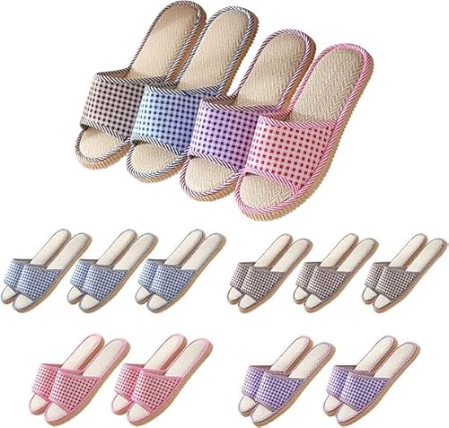 Chionwen 10-Pair Guest Slippers, Washable Reusable Indoor Spa, Non-Slip Open Toe Unisex Slippers (6 Large+4 Medium) for Home/Hotel/Travel, Multi-Color