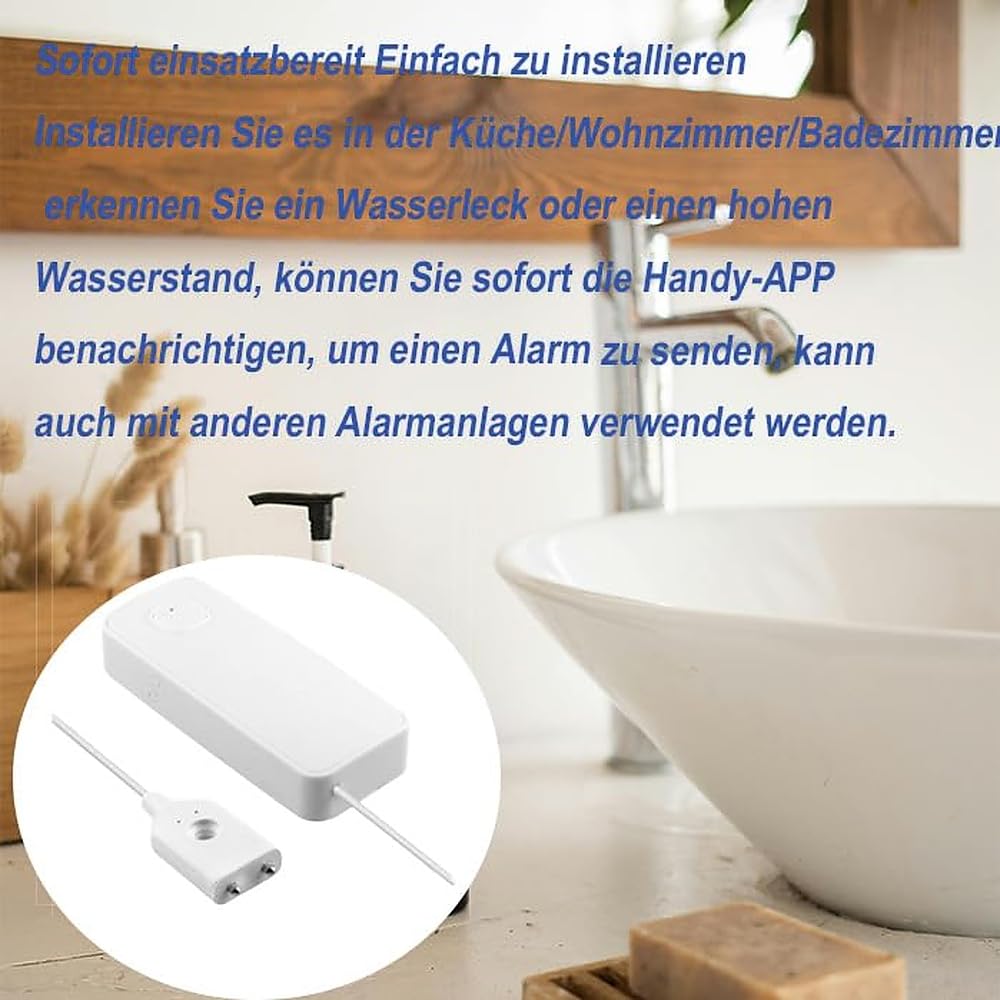 Sensore di perdita d'acqua WiFi, sensore d'acqua da 80 dB, allarme pompa di palude, app TUYA, monitoraggio remoto gratuito per perdite d'acqua, SMS e notifica telefonica può essere attivato