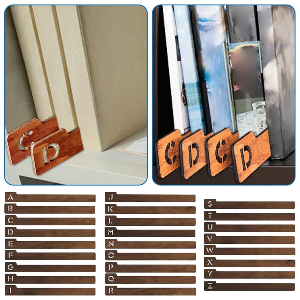 Divisori in legno per dischi in vinile, 26 guide alfabetiche A Z per raccoglitori, separatori per libri, raccoglitori, raccoglitori, raccoglitori.