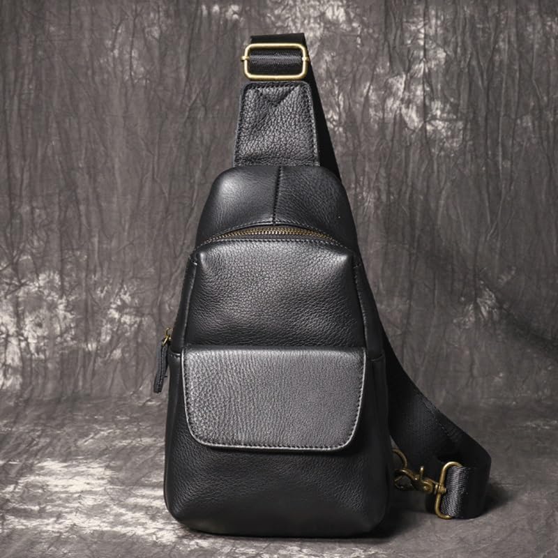 Men's Genuine Leather Crossbody Phone Bag with Large Capacity Shoulder