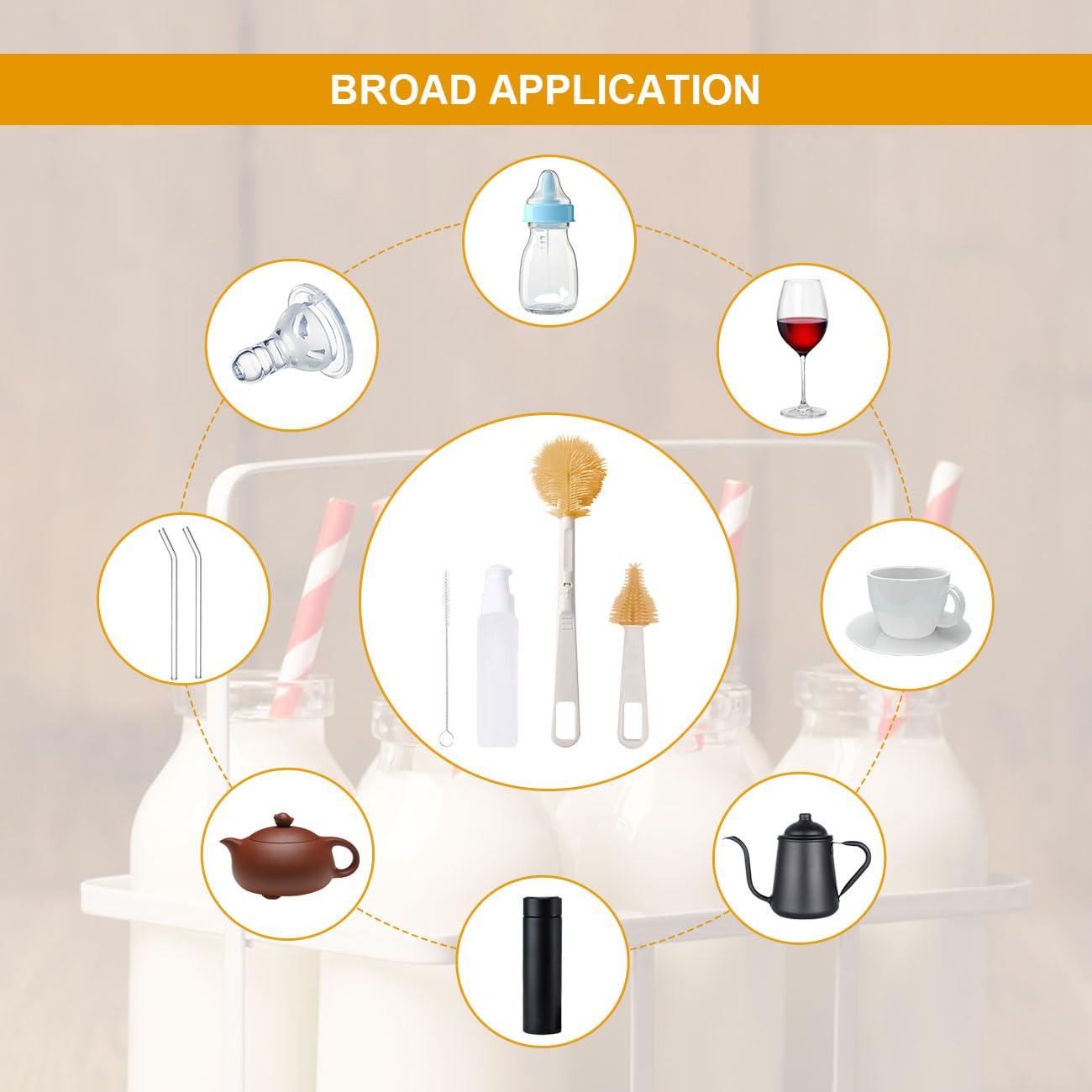KONFEN Portable Bottle Brush Set- Foldable Silicone Baby Water Bottle Brush Straw Brush 4-in-1 - Image 3
