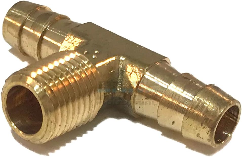 EDGE INDUSTRIAL 3/8" ID X 1/4" Male NPT NPT MIP Brass Hose Barb TEE SPLICER Fitting Fuel / AIR