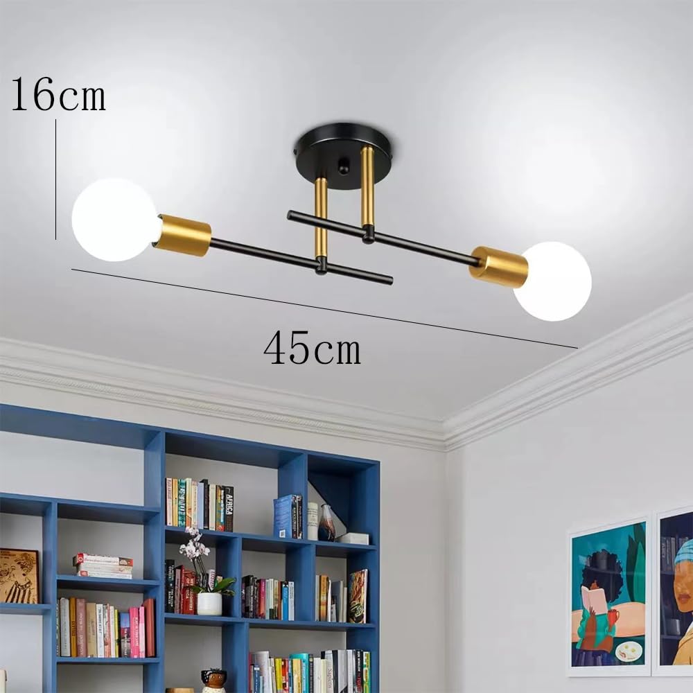 Lustre Industriel, Luminaire Salon, Plafonnier Noir Intérieur, Lustres Modernes Lumières Métal, E27 lustres Industriel Lampe de Plafond Lustres pour Chambre, Salon, Cuisine Couloir Noir et Or