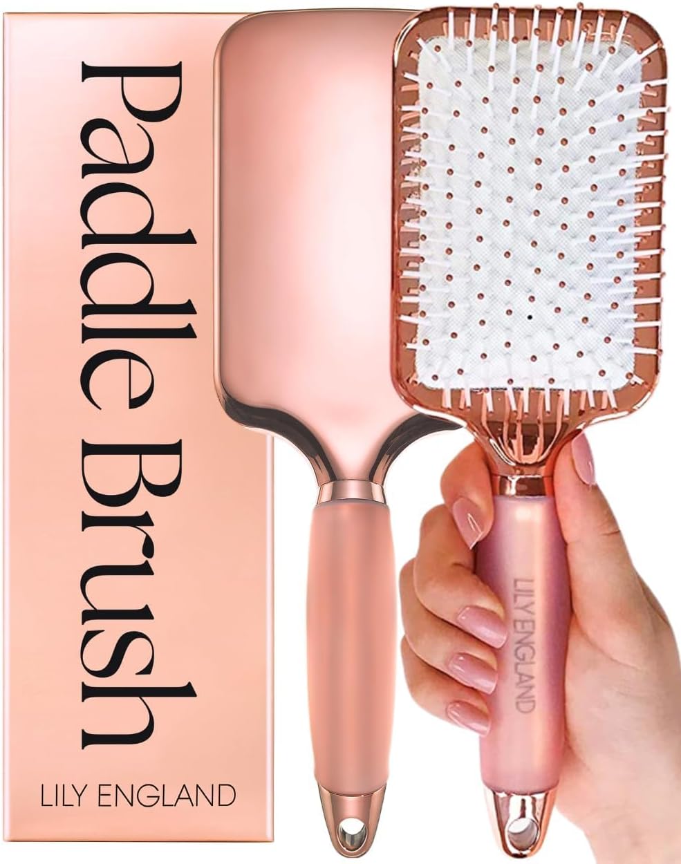 Lily England Paddle Brush Best for Detangling, Straightening Hair and Blowdrying, Rose Gold Hairbrush by Lily England