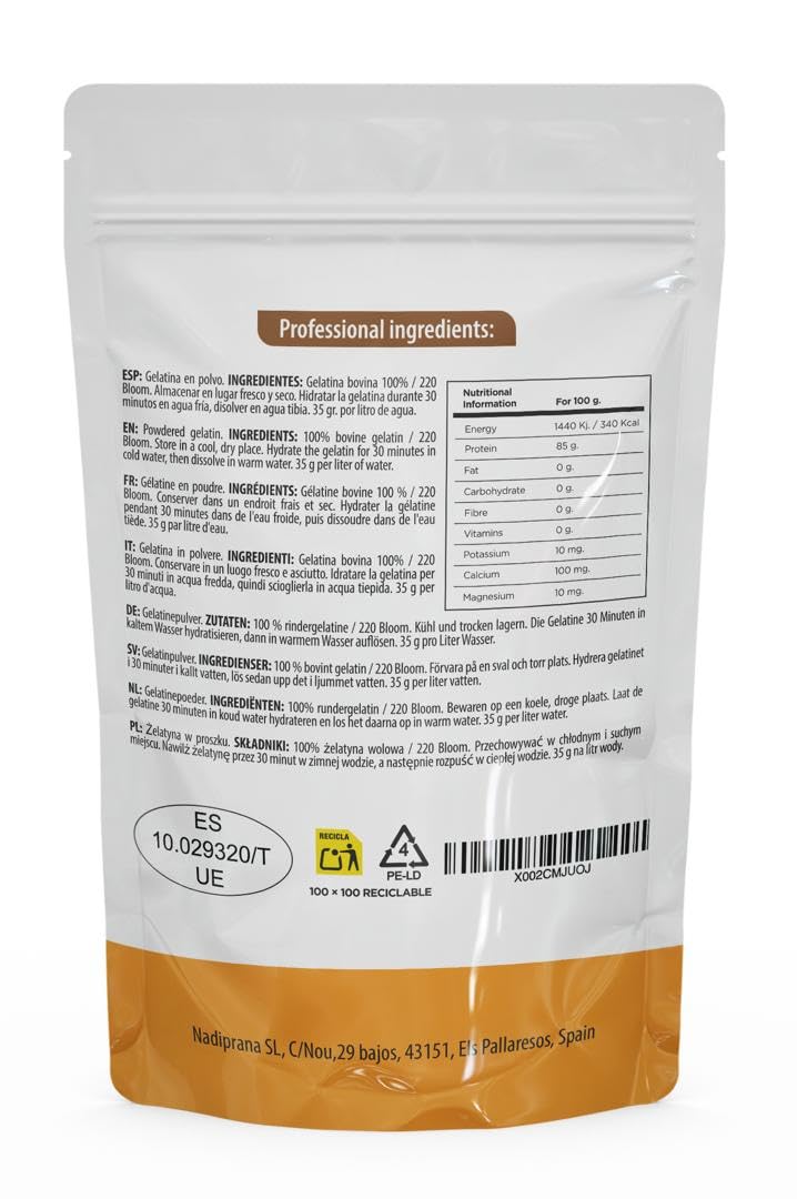 Snadi Gélatine Bovine Granulée | 1 kg | 100% Pure, Sans Saveur et Qualité Professionnelle | Riche en Acides Aminés Précurseurs du Collagène | Pâtisserie, Desserts et Sauces | Dissolution Facile et Te