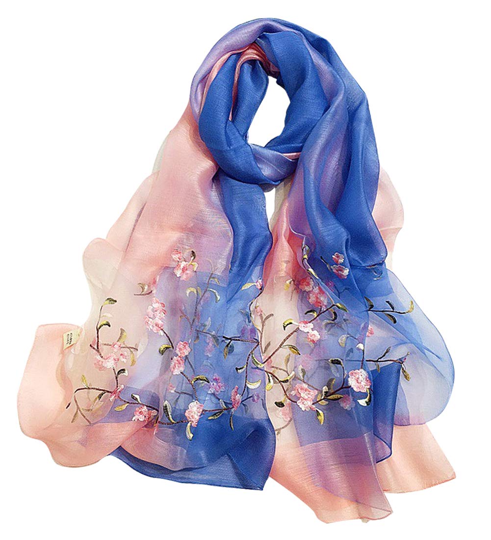 GOFINEE Women Silk&Wool Gradient Embroidered Scarf Headwrap Shawl