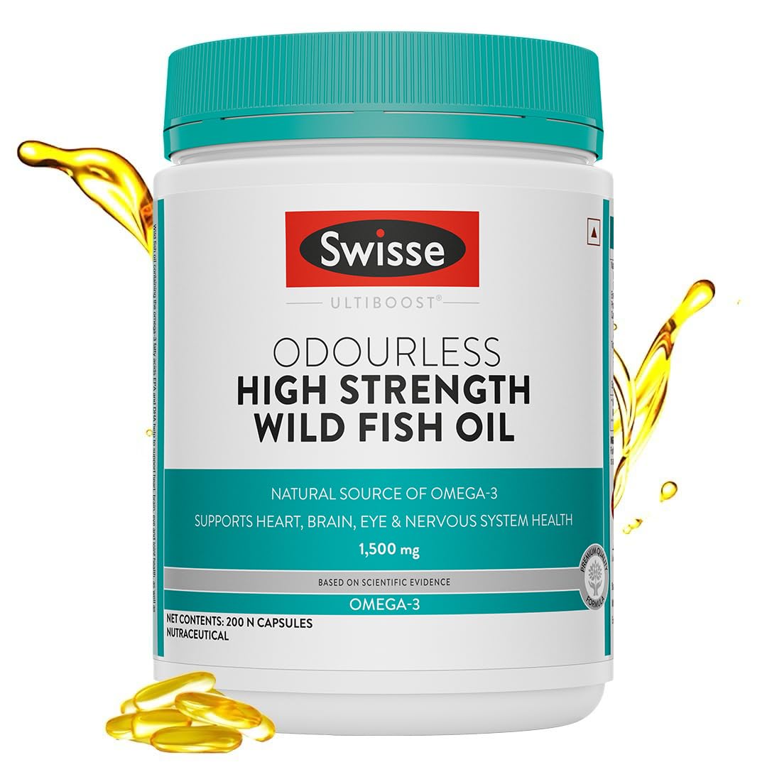 SWISSE Ultiboost Odourless Fish Oil with 1500mg Omega 3 Fish Oil (Highest Concentrate In Single Capsule) | Improves Heart, Brain, Eye Health | 200 Capsules | One Capsule Per Serving