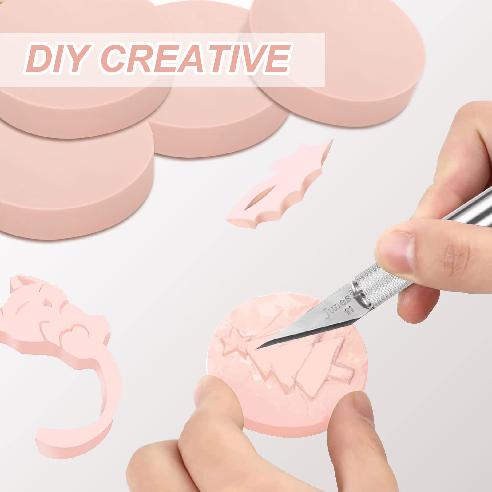 Paquete de 30 unidades de linóleo para hacer impresión, bloque de talla rápida rosa, bloques de impresión redondos para estampado, bloques de tallado de goma para impresión, manualidades de 5