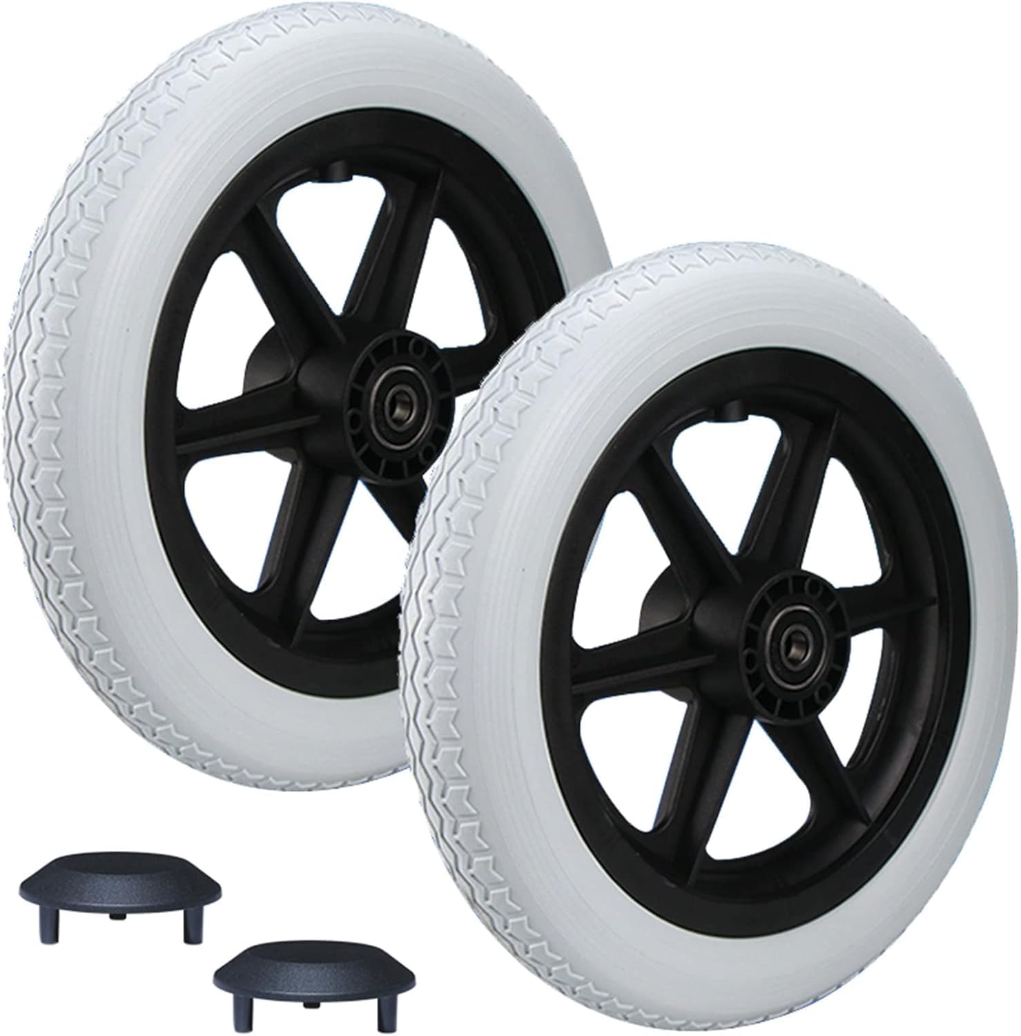 12 1/2x2 1/4" Ruedas Traseras (Par), Rueda Trasera de Recambio para Sillas de Ruedas Manuales, Neumáticos Sólidos No Neumáticos Gris