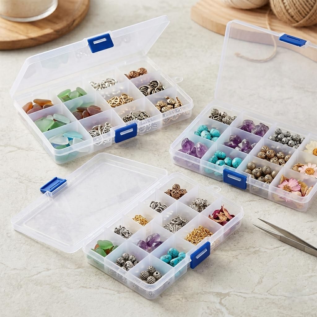 Oblivion Jewelry Storage Box - Cells Clear Plastic Organizer Box for Jhumkas, Durable & Portable Transparent Storage Boxes for Women, Perfect Organizer for Earrings & Small Accessories (15 Grid Cell)
