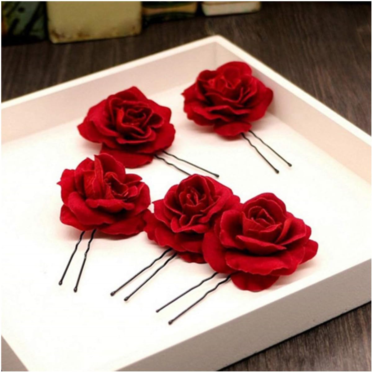 BOBOZHONG Rose Hair Clip,6 Pieces Red Rose Floral Clips Flower Hairpin Rose Flower Hair Accessories U Shaped Bridal Head Pins Sticks Wedding Bridesmaids for Party Wedding Handmade Bridal Accessory - Image 4