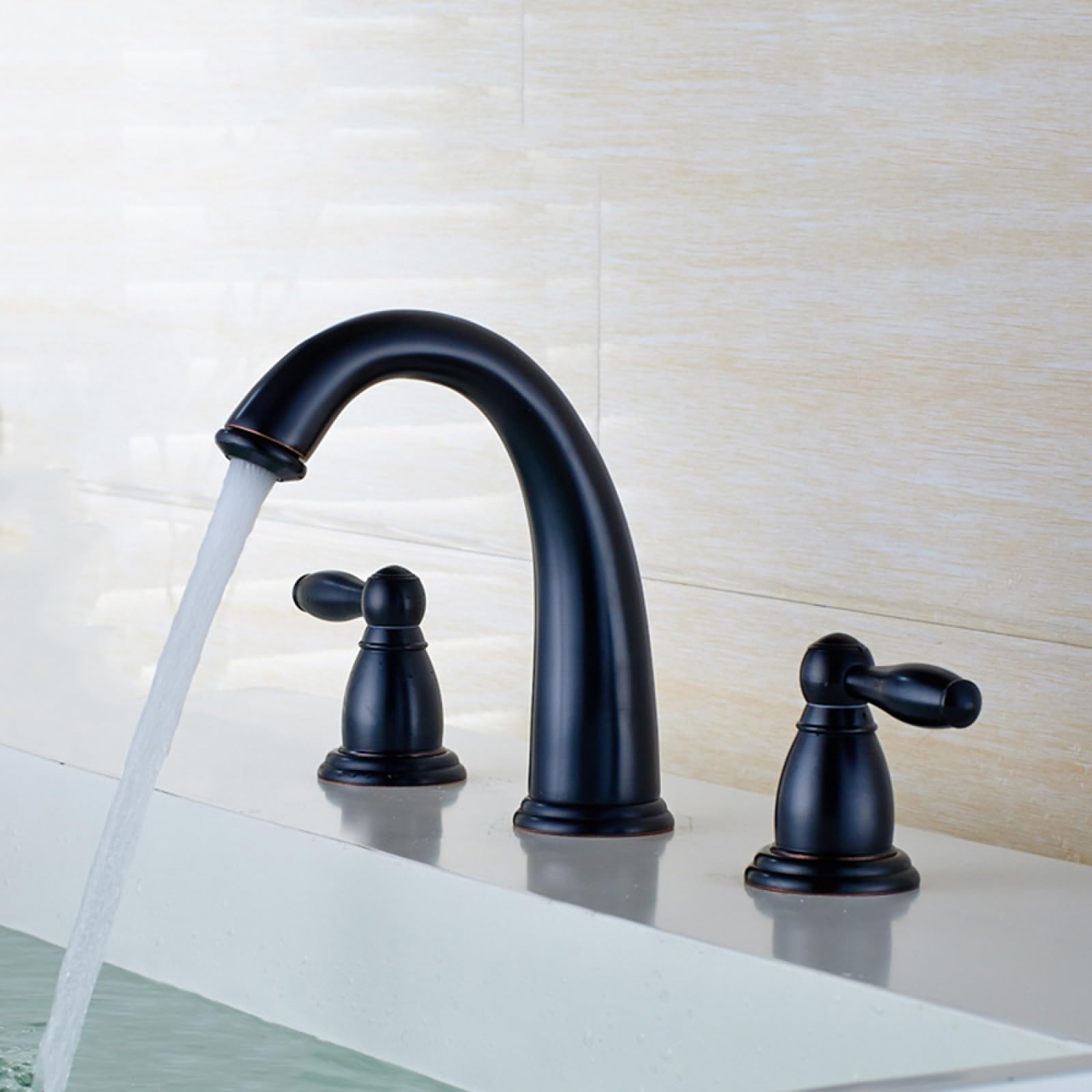 Robinet de Salle de Bain 3 Trous Laiton Doré Mitigeur Eau Chaude Froide