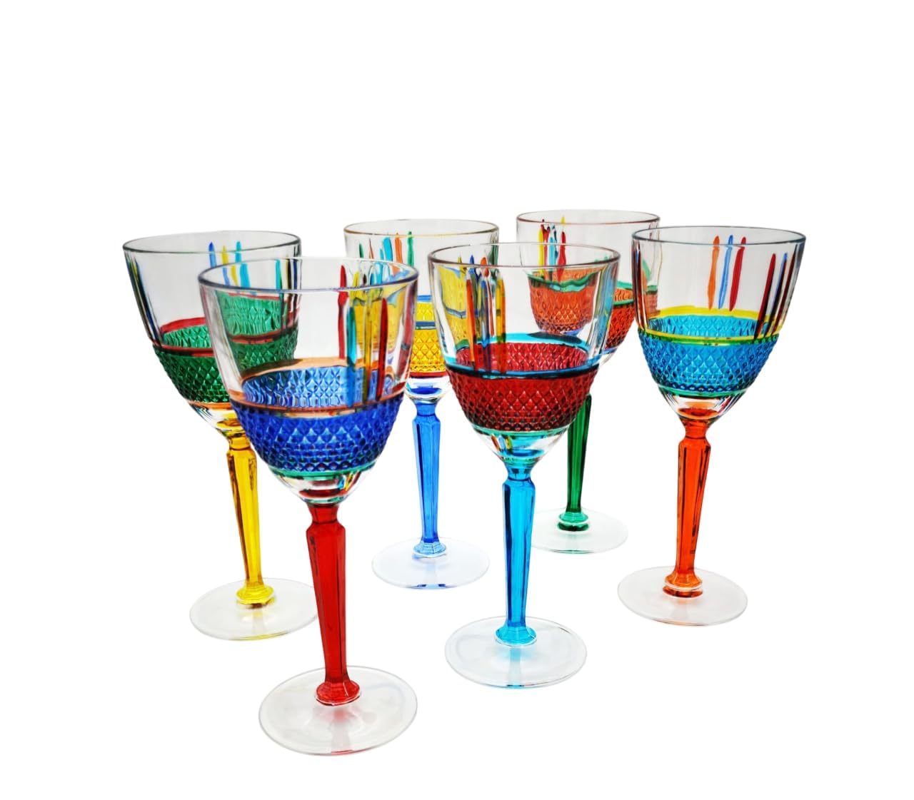 Perle d'Arte Lot de 6 Gobelets Diamonds 29 cl Multicolore en Cristal Peint à la Main – Style Murano Venise