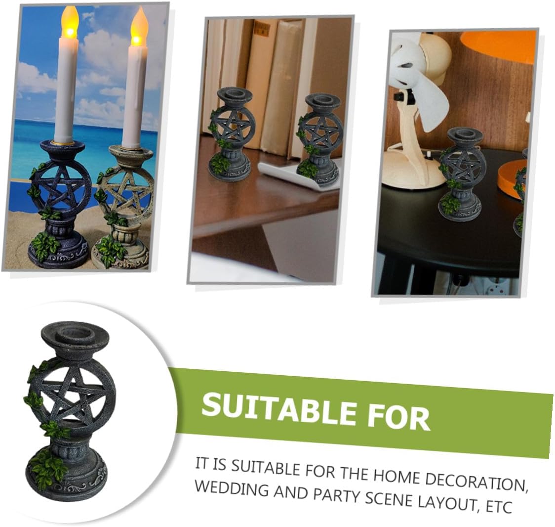 FOMIYES Vintage Style Pentagram Candle Holder Set, 2pcs Resin Retro Candlesticks for Home Décor and Photography Props, Desktop Candle Stand for Living Room and Party Use