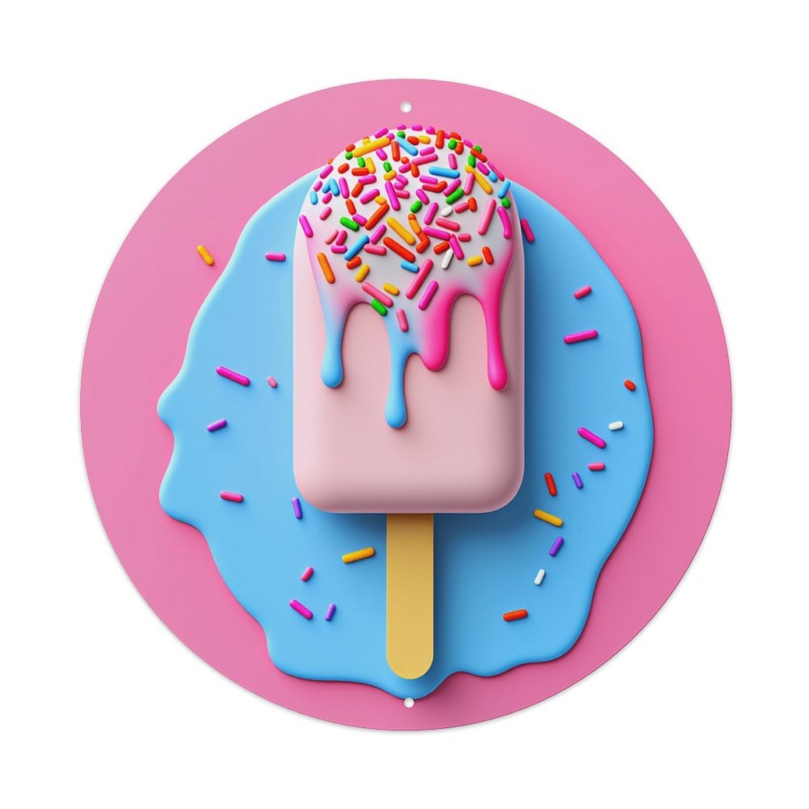 Colorful Sprinkles Dripping Icing Popsicle Round Tin Sign Vintage Metal Poster Retro Bar, Home, Man Cave, Kitchen, Laundry Room Wall Art Decor Gift 8x8Inch