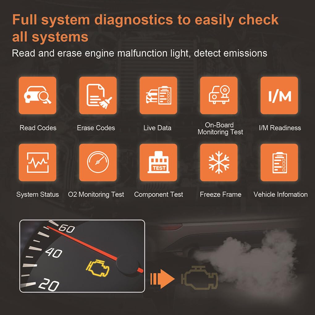 VUIUYOIES Strumento diagnostico Completo del per Sistema OBDII per diagnosi Rapida Lettore di Codici Bluetooth Rilevatore di guasti per Auto elettriche