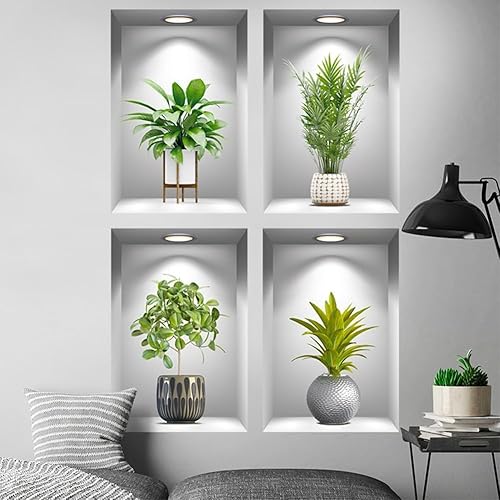 Miniatura 4 de Calcomanías creativas 3D de pared de plantas verdes, calcomanías de pared creativas para bricolaje, despegar y pegar, calcomanías adhesivas de pared