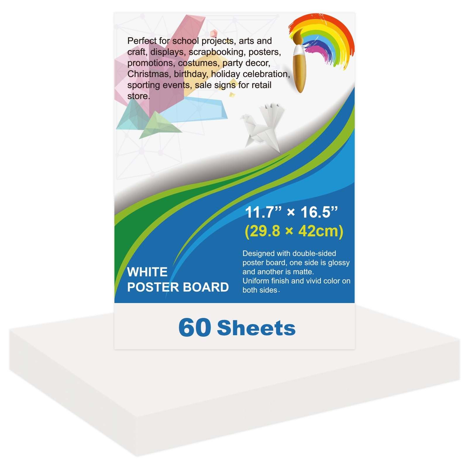 60 Pcs White Poster Board Paper 11.7 x 16.5, ROOKEA White Vision Boards Bulk Smart Posterboard Blank Graphic Display Card Paper for Drawing Artwork School Arts Crafts Classroom Projects Scrapbooking