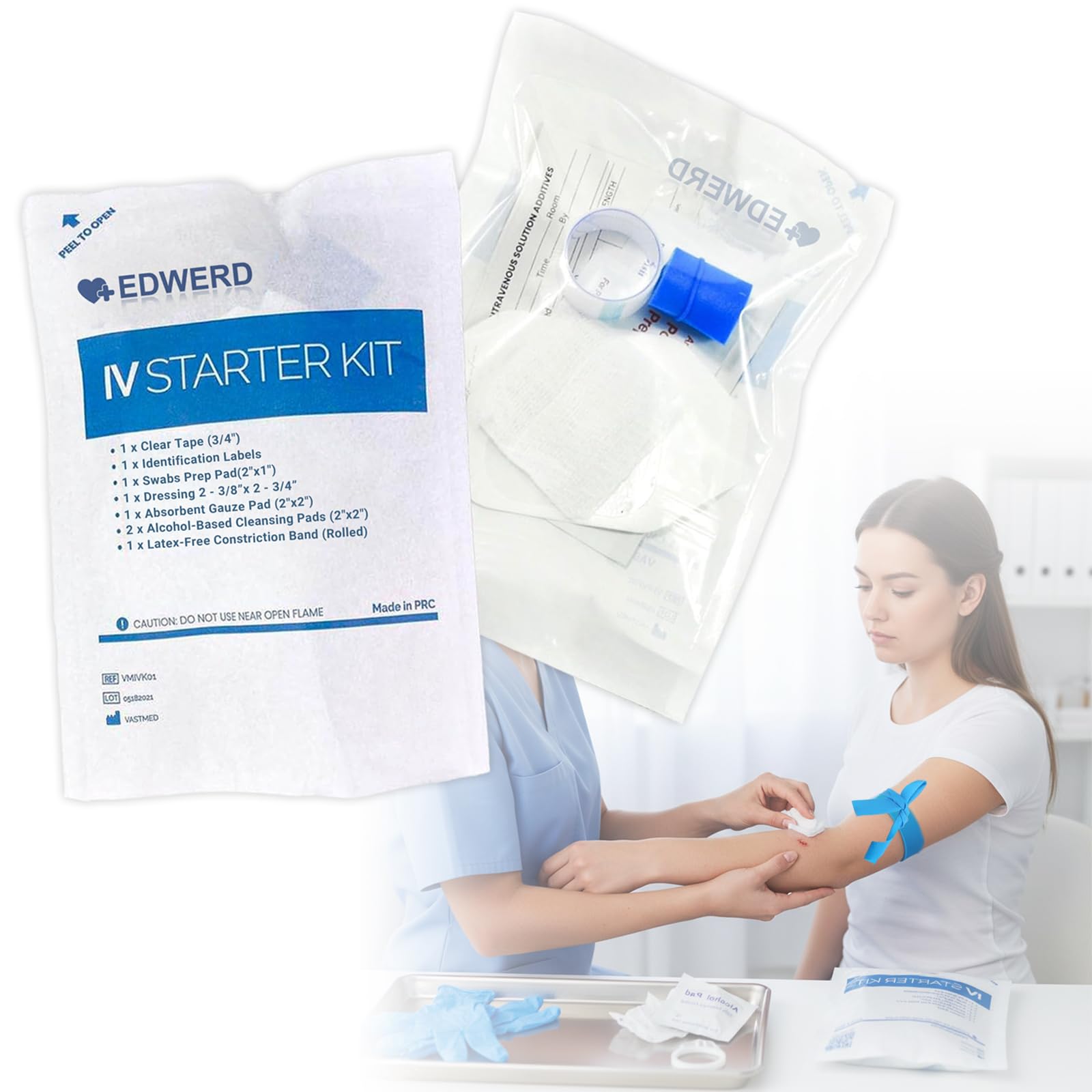Intrveous Starter Kit con garza, tampone, nastro, set completo di pratica, formazione scolastica e cura clinica, confezione da 50 (100)