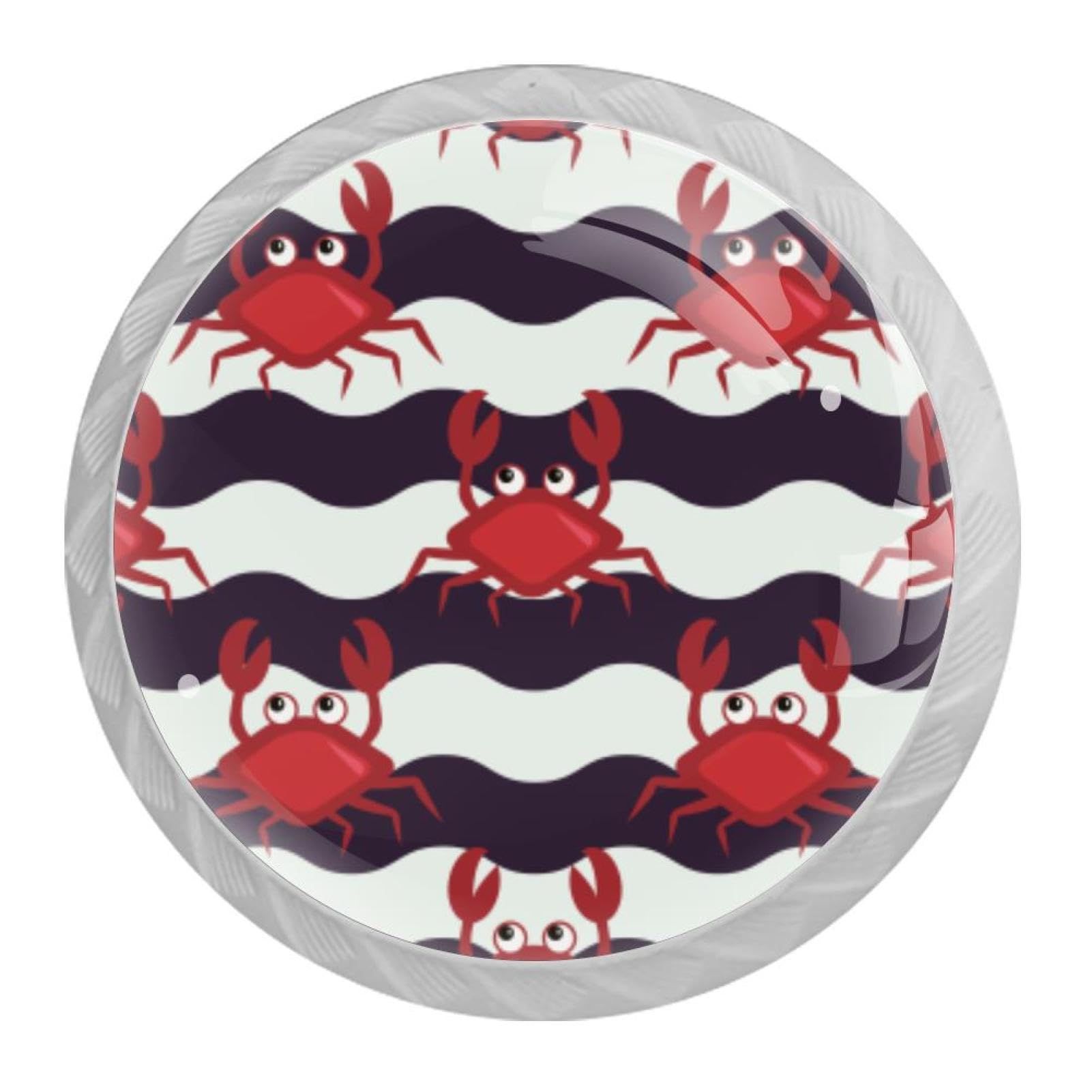 Tqmspg Multi08 4 Pieces Drawer Pulls Cute Crabs Striped Pattern Door Knobs Dresser Handles For Kitchen Wardrobe Cupboard Hardware Furniture