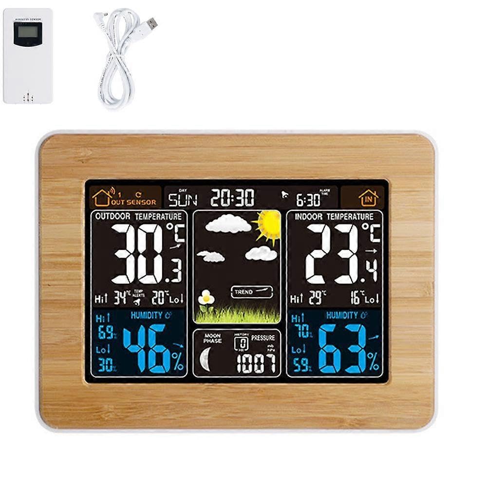 QQDD USB sveglia elettronica schermo a colori previsioni meteo orologio meteo wireless calendario perpetuo