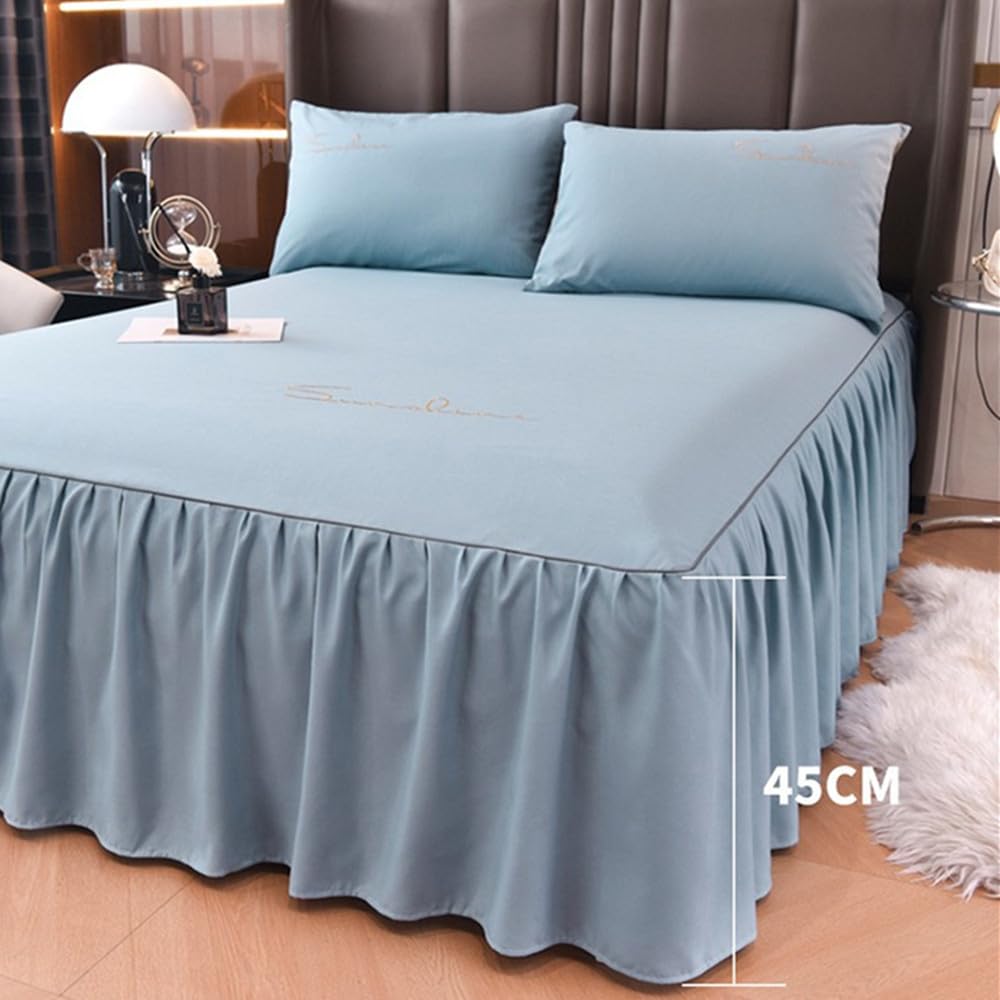 Morbuy Gonna da Letto per Matrimoniale e Una Piazza e Mezza Elasticizzata Copriletto con Volant Coprirete per Letto Lenzuola con 2 Federe (200cmx220cm,Grigio Scuro)