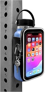 Maxby Magnetic Water Bottle Sleeve with Phone Pouch for Gym, Touchscreen Access, Key Clip, Fits Most 20 to 40 oz Bottles, Attaches to Metal Gym Equipment, Keeps Bottle Off the Floor and within Reach