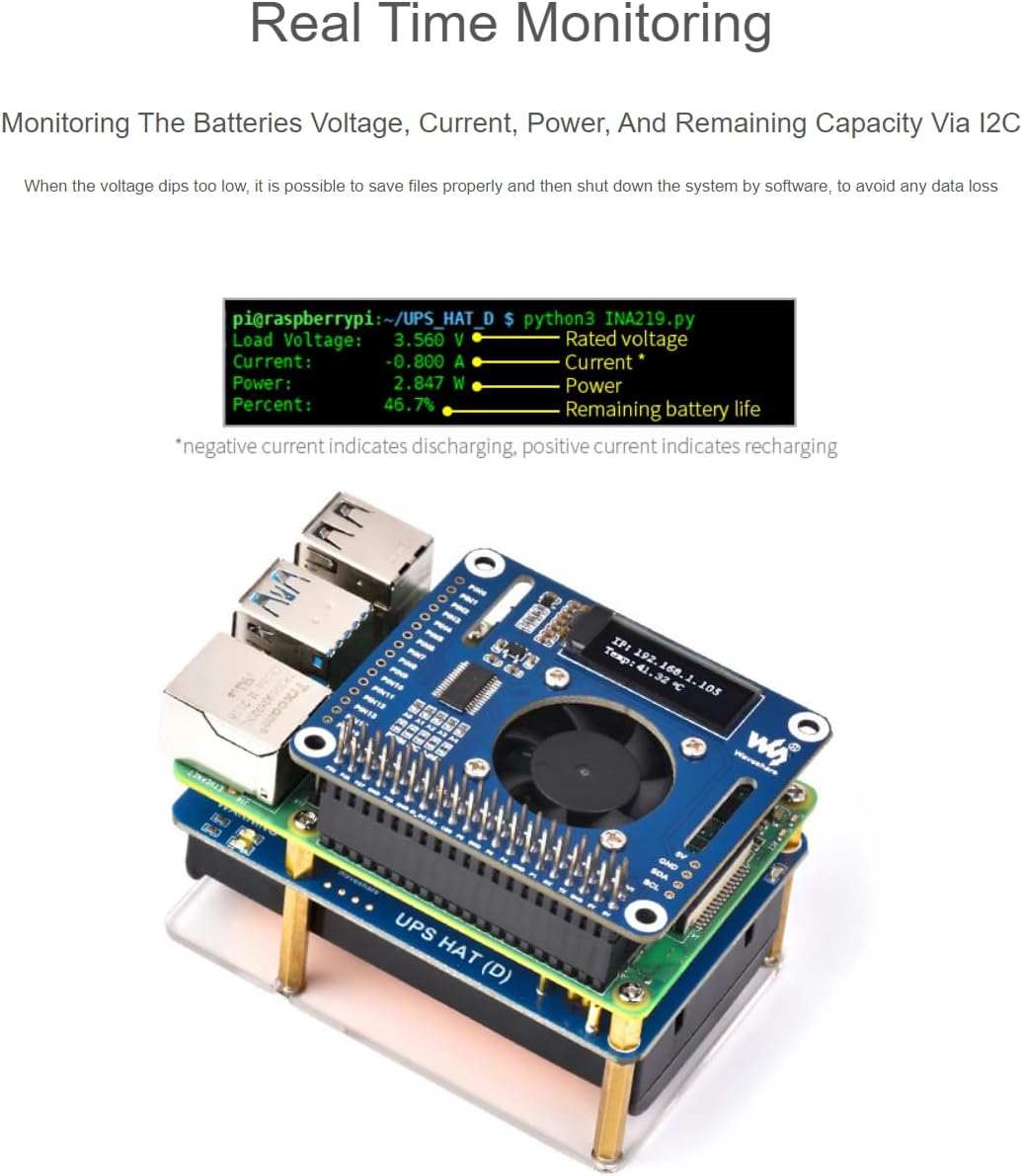 TUOPUONE UPS HAT (D) Compatible with Raspberry Pi 5V Uninterruptible Power Supply Pogo Pins Connecto Supports Pi 3 / 3B+ / 4B