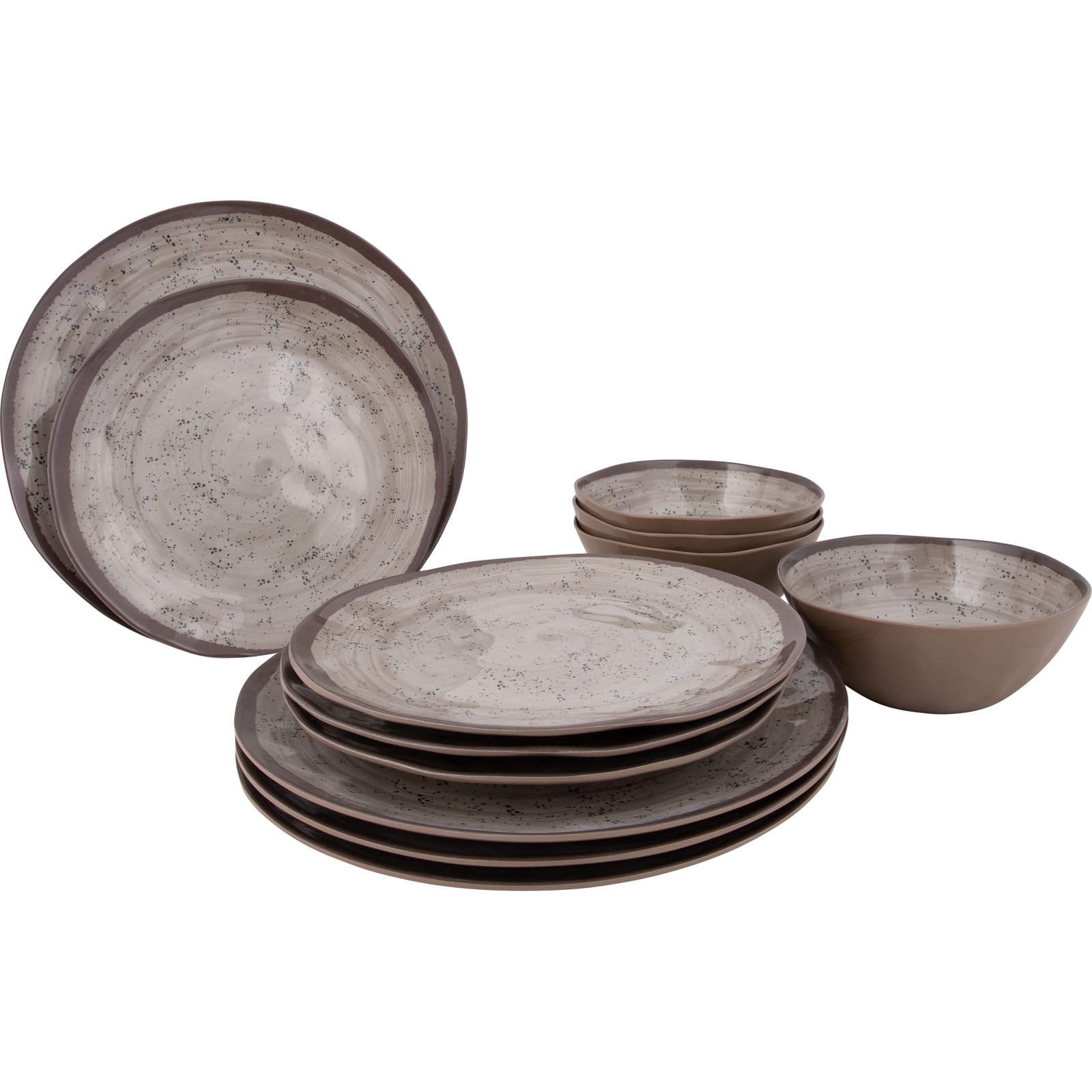 BO-CAMP Vajilla BC Halo 12p melamina beige pour camping et plein air, repas et sorties pratiques, format léger
