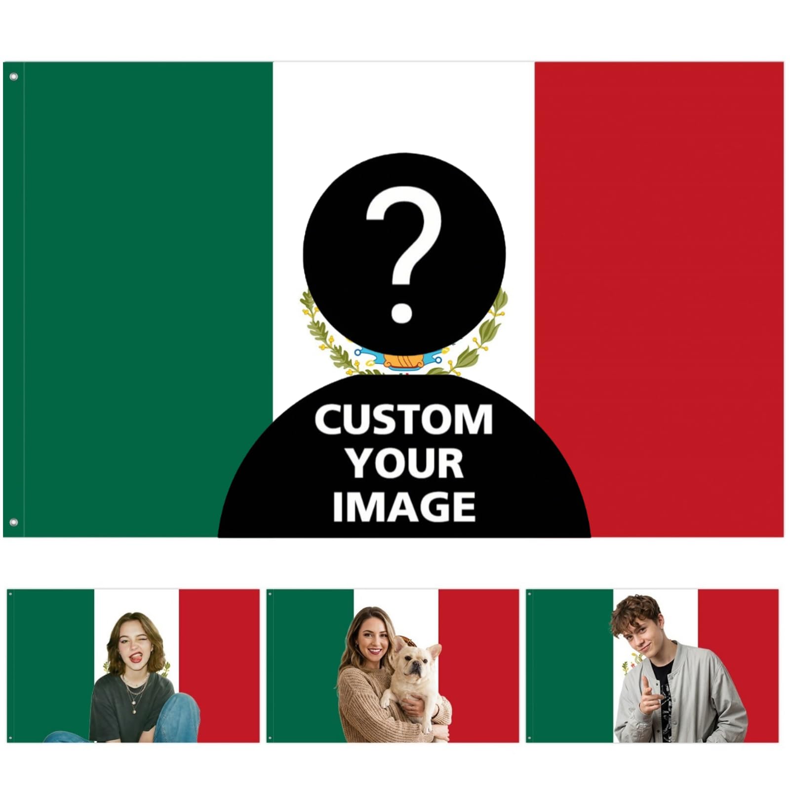 Custom Mexico Flag Personalised Mexican National Flag Banner with Picture Logo Text Customisable Funny Flag Banners and Signs for Room Dorm Patriotic Tribute Flags Outdoor All Weather Memorial Sport — image 1